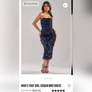 AKIRA Navy Strapless Sequin Midi Dress